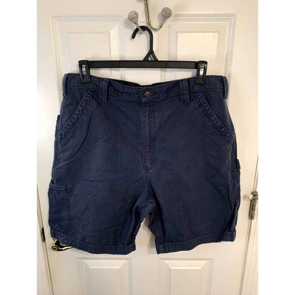 Carhartt Original Fit B147 Navy Blue Canvas Work Shorts Size 38 HEMMED